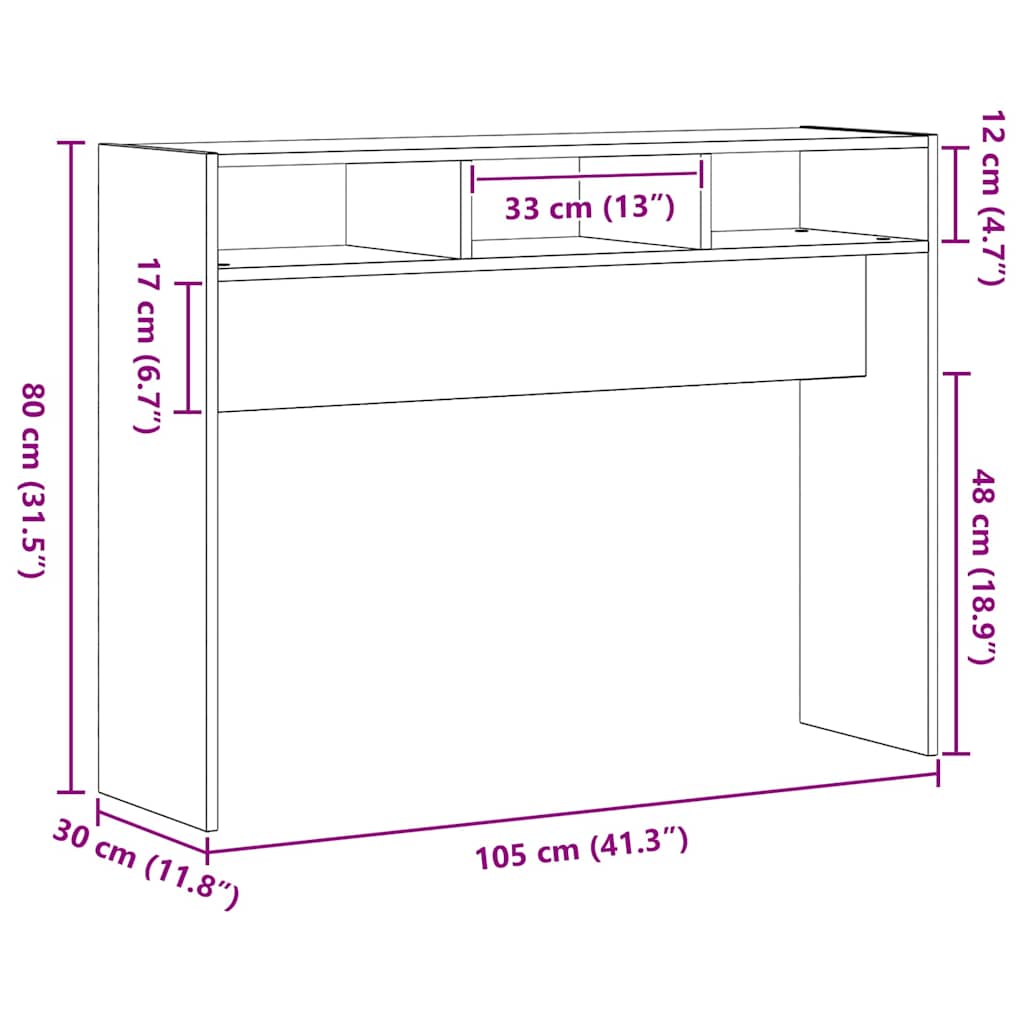Tavolo consolle Rovere nero 105 x 30 x 80 cm Legno multistrato