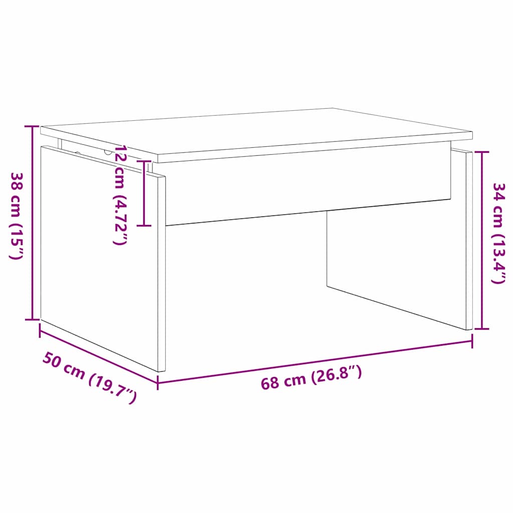 Tavolino da salotto Rovere Nero 68 x 38 x 50 cm