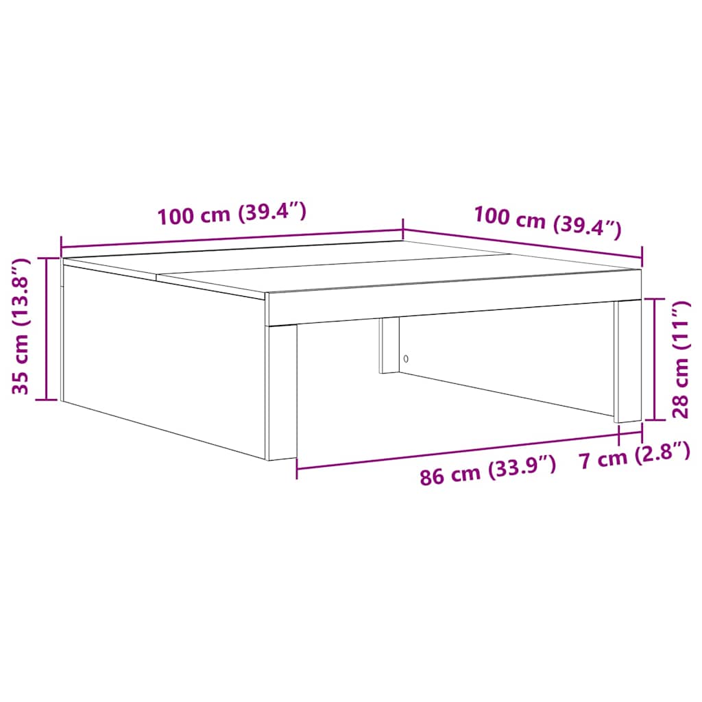 Tavolino da salotto Rovere nero 100 x 100 x 35 cm