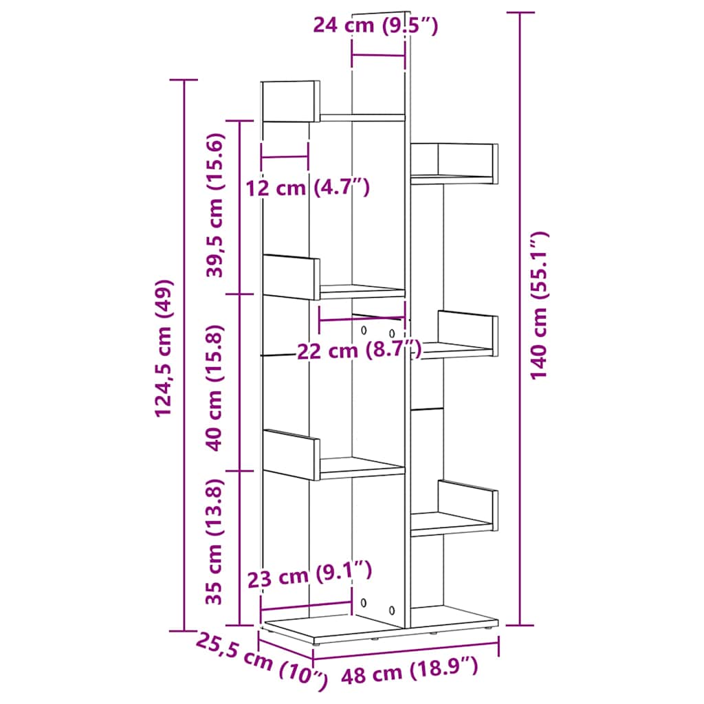 Libreria Rovere Nero 48 x 25,5 x 140 cm Legno multistrato