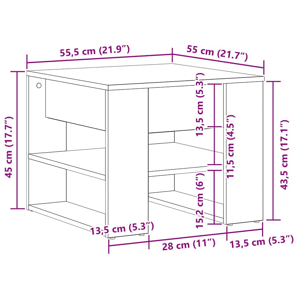 Tavolino da salotto Rovere nero 55.5 x 55 x 45 cm
