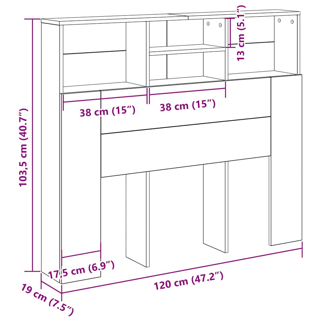 Testata del letto con testiera Rovere Nero 120 x 19 x 103.5 cm
