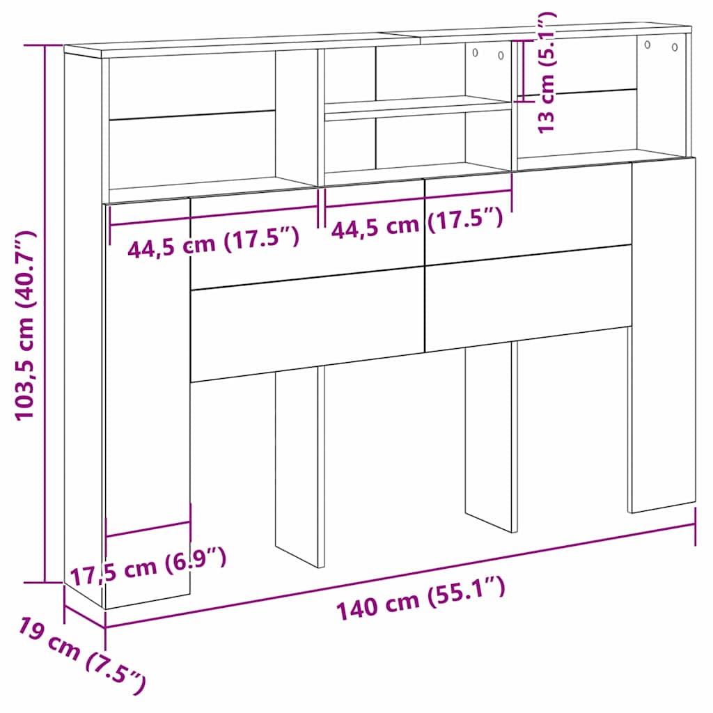 Testata del letto con testiera Rovere nero 140 x 19 x 103.5 cm
