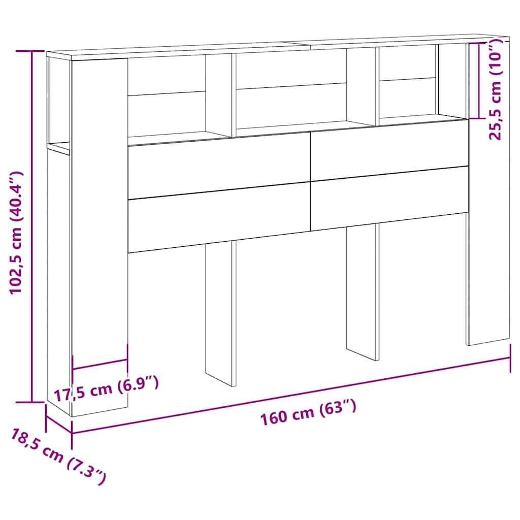 Testata del letto Rovere nero 160 x 19 x 104.5 cm