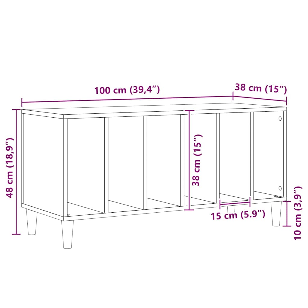 Mobile porta vinili Rovere nero 100 x 38 x 48 cm