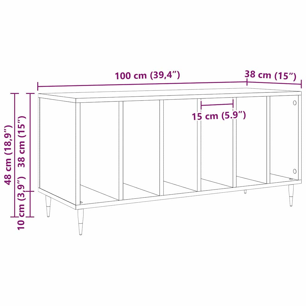 Mobile porta vinili rovere artigianale 100 x 38 x 48 cm
