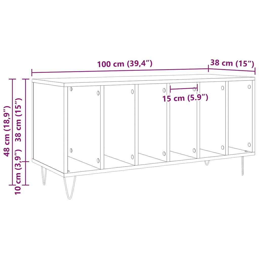 Mobile porta vinili Rovere nero 100 x 38 x 48 cm
