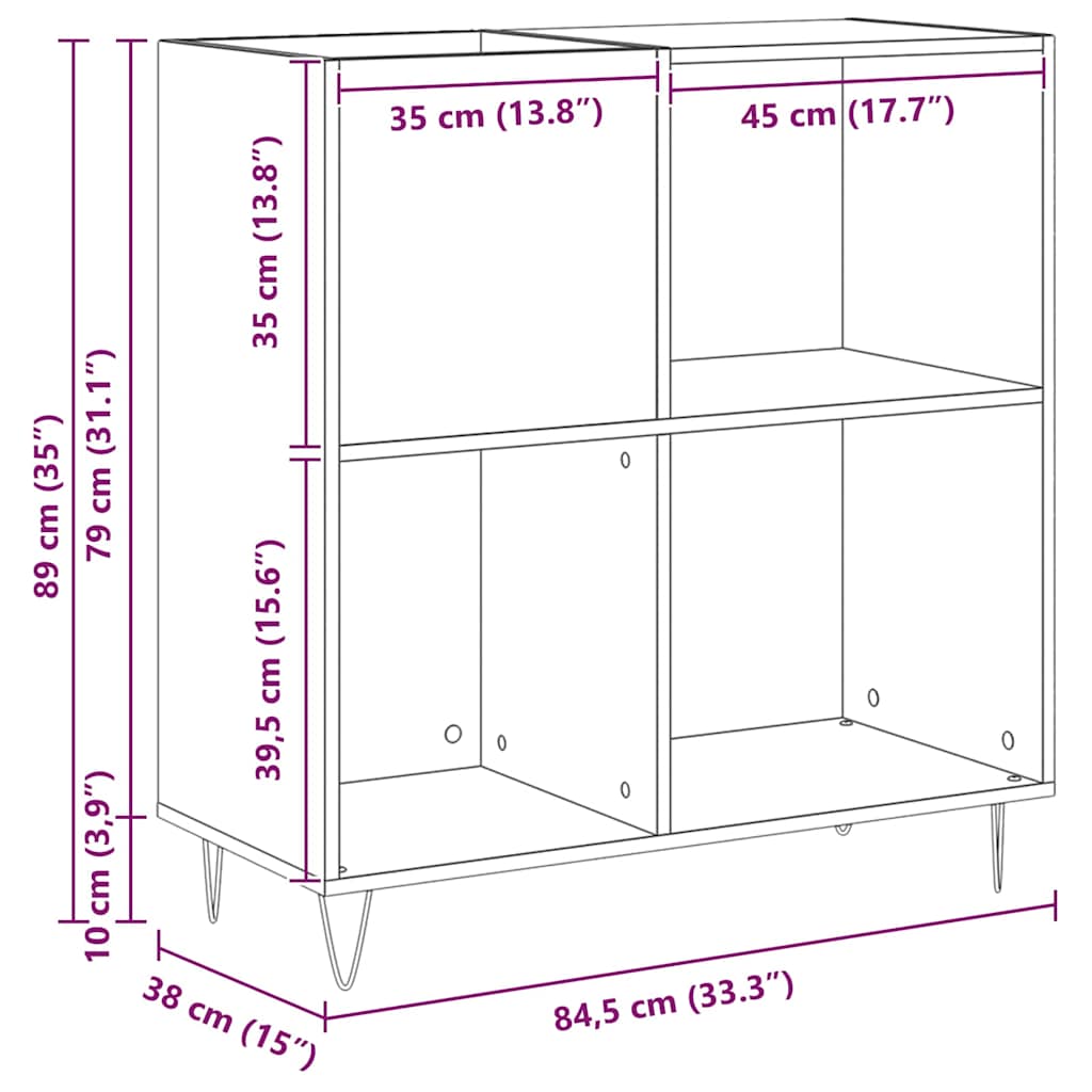Mobile porta vinili rovere artigianale 85 x 38 x 89 cm