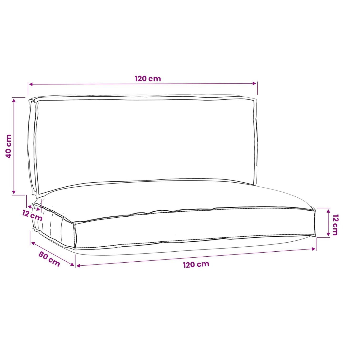 Set di Cuscini per Pallet 2 pcs Antracite Tessuto Oxford | homemem39