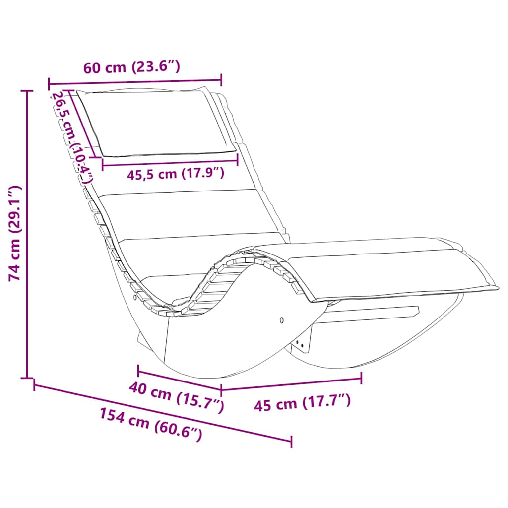 Lettino prendisole a dondolo con cuscino in legno massello di acacia