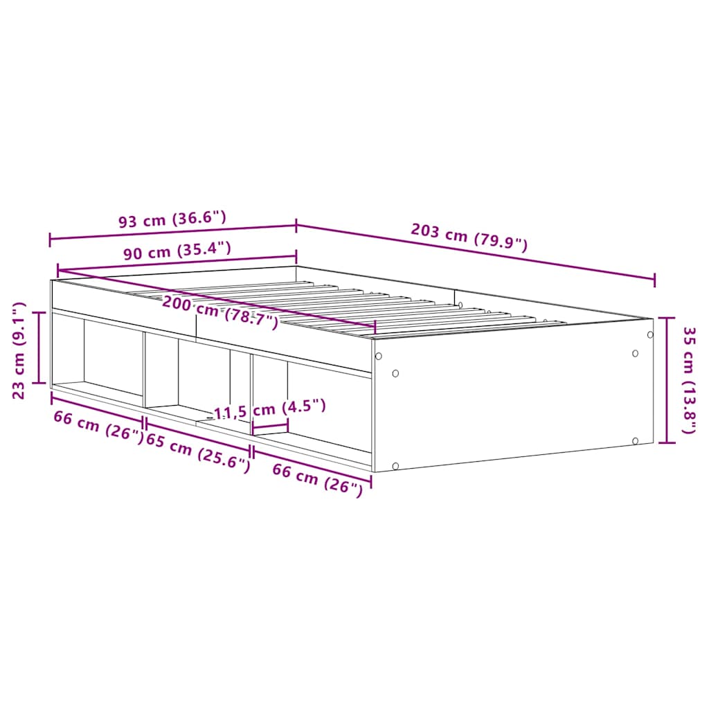 Giroletto senza Materasso Rovere Nero 90x200cm in Truciolato | homemem39