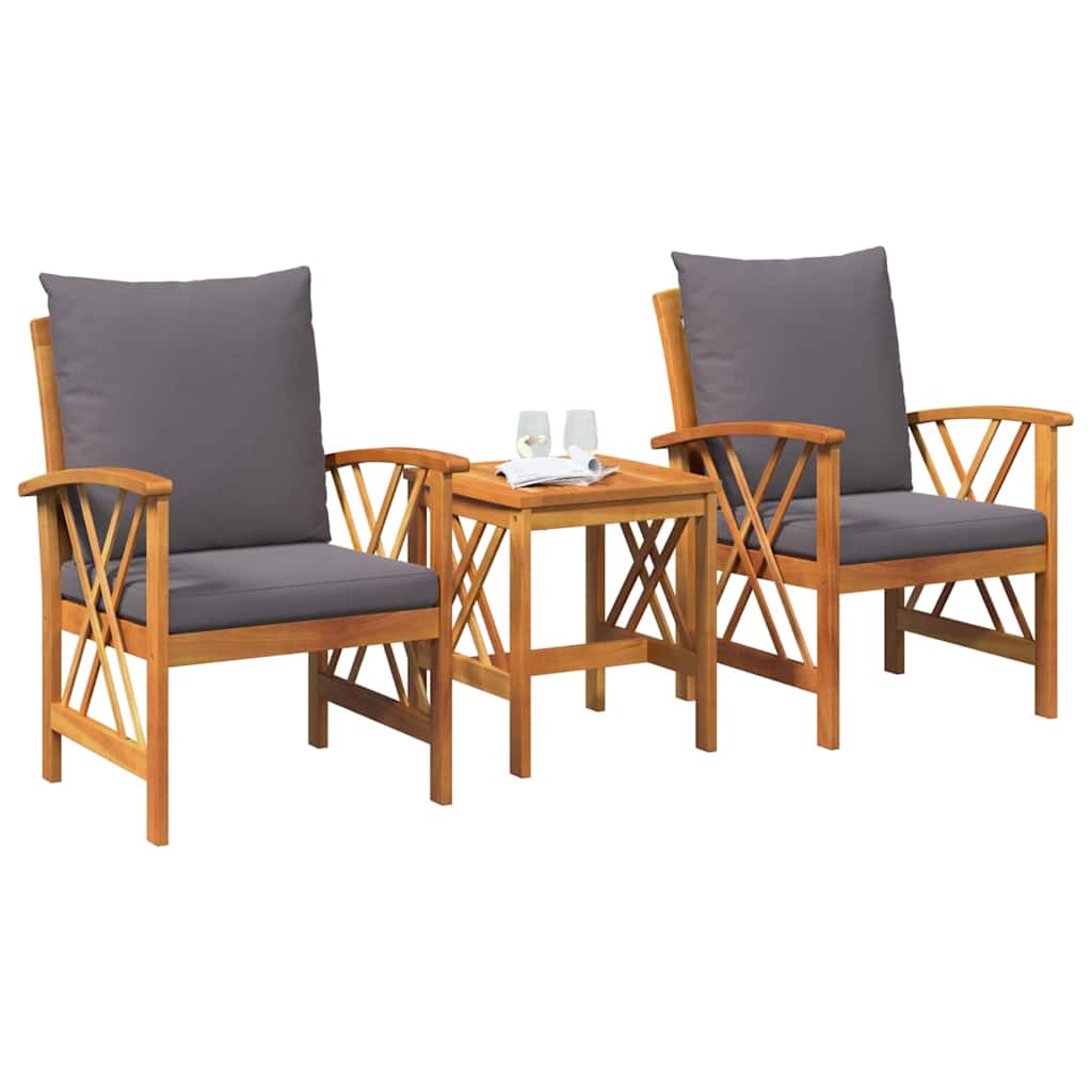 Set Divano da Giardino 3 pcs Marrone legno massello di acacia