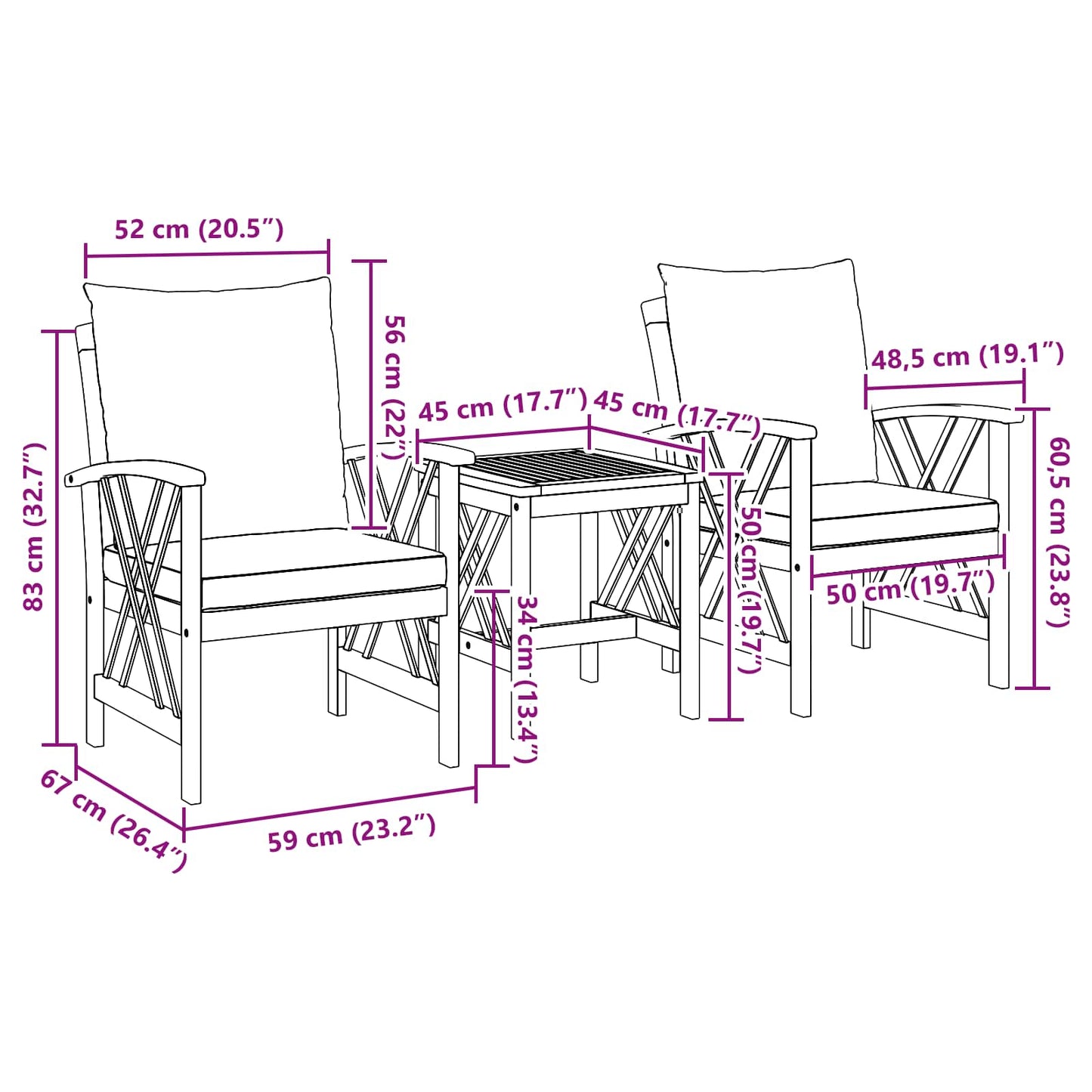 Set Divano da Giardino con cuscino 3 pcs Olio Naturale | homemem39