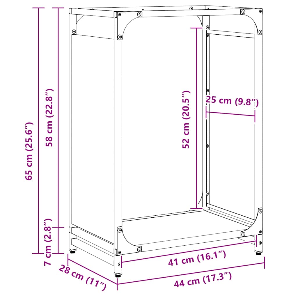 Rastrelliera per Legna da Ardere Nera 44x28x65 cm - homemem39