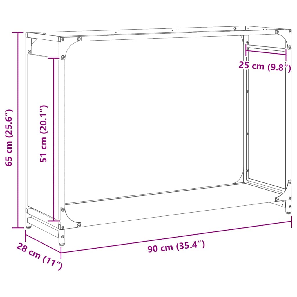 Rastrelliera per Legna da Ardere Antracite 90x28x65 cm - homemem39
