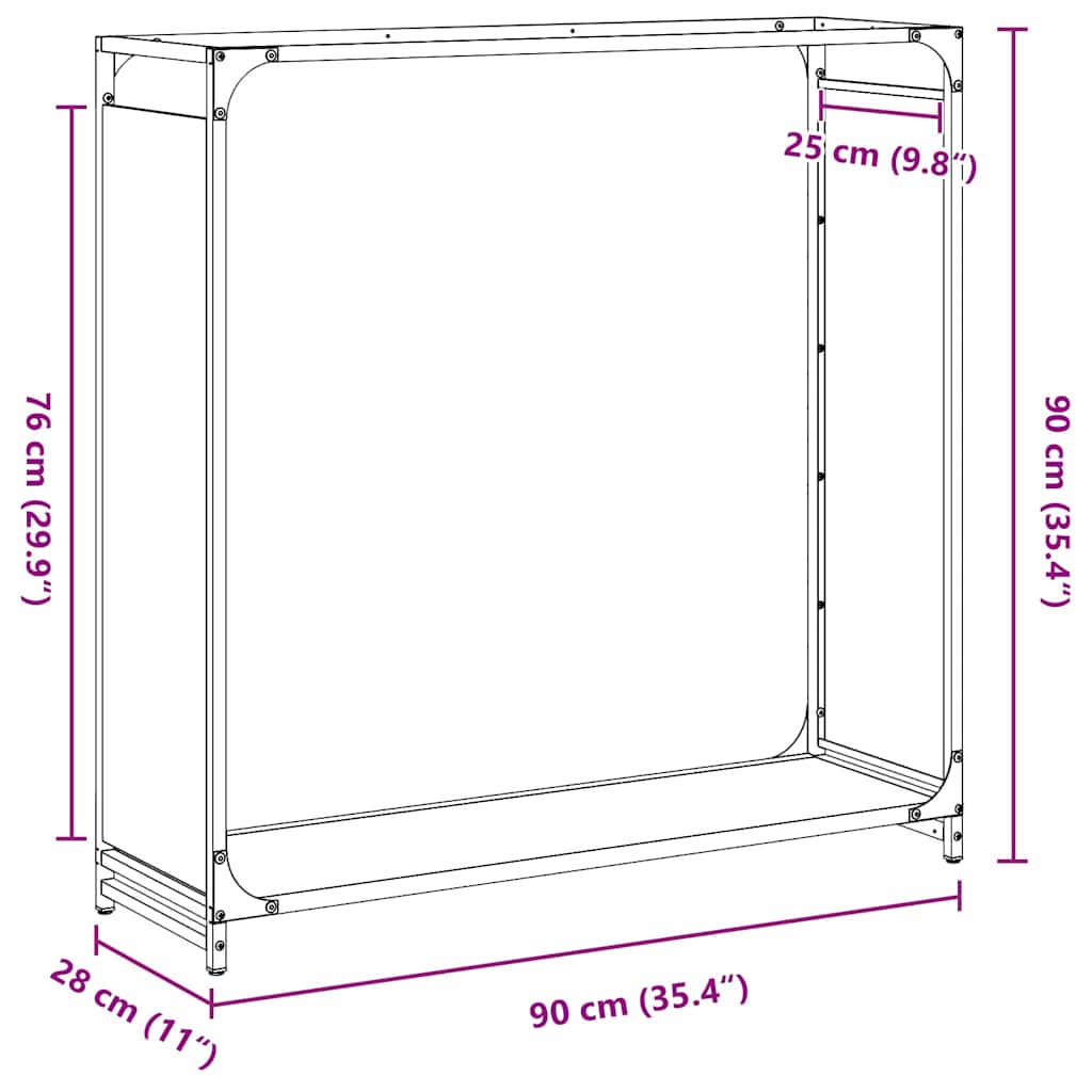Rastrelliera per Legna da Ardere Nera 90x28x90 cm - homemem39