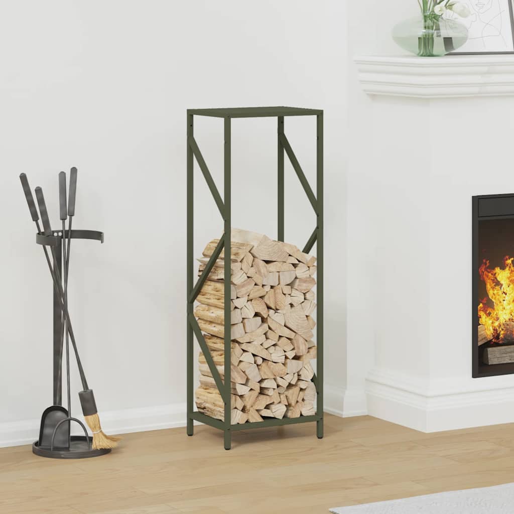 Rastrelliera per Legna da Ardere Verde Oliva 34x25x100 cm - homemem39