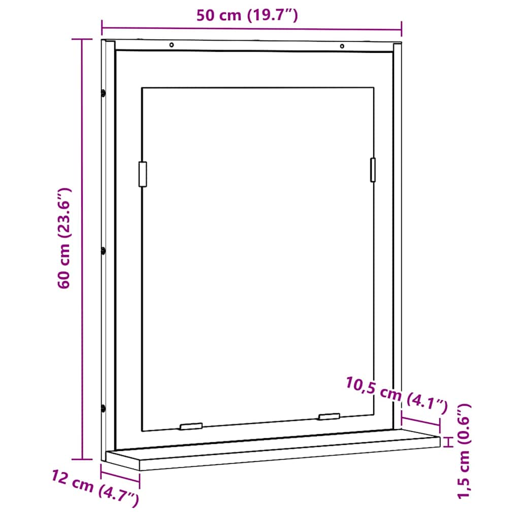 Specchio con lo scaffale rovere artigianale 50 x 12 x 60 cm | homemem39