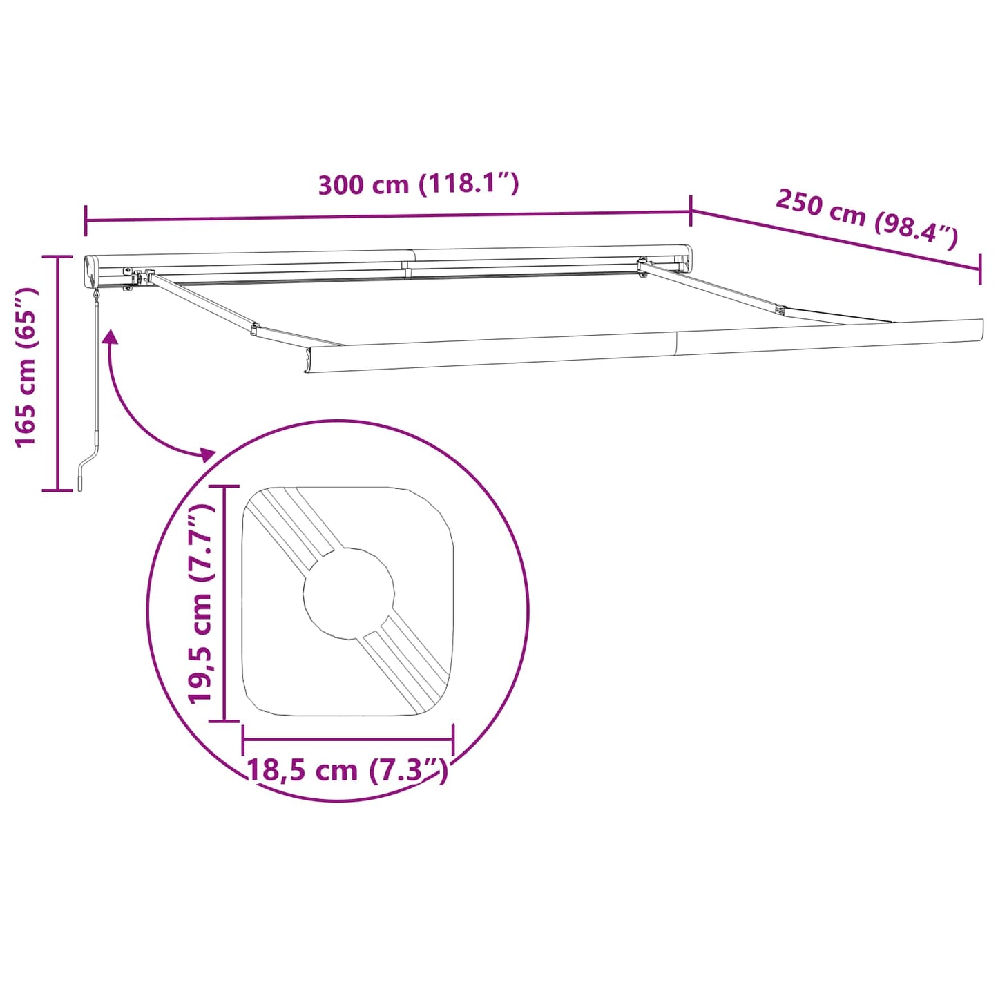 Tenda retrattile Nero 300 x 250 cm Tela e Alluminio | homemem39