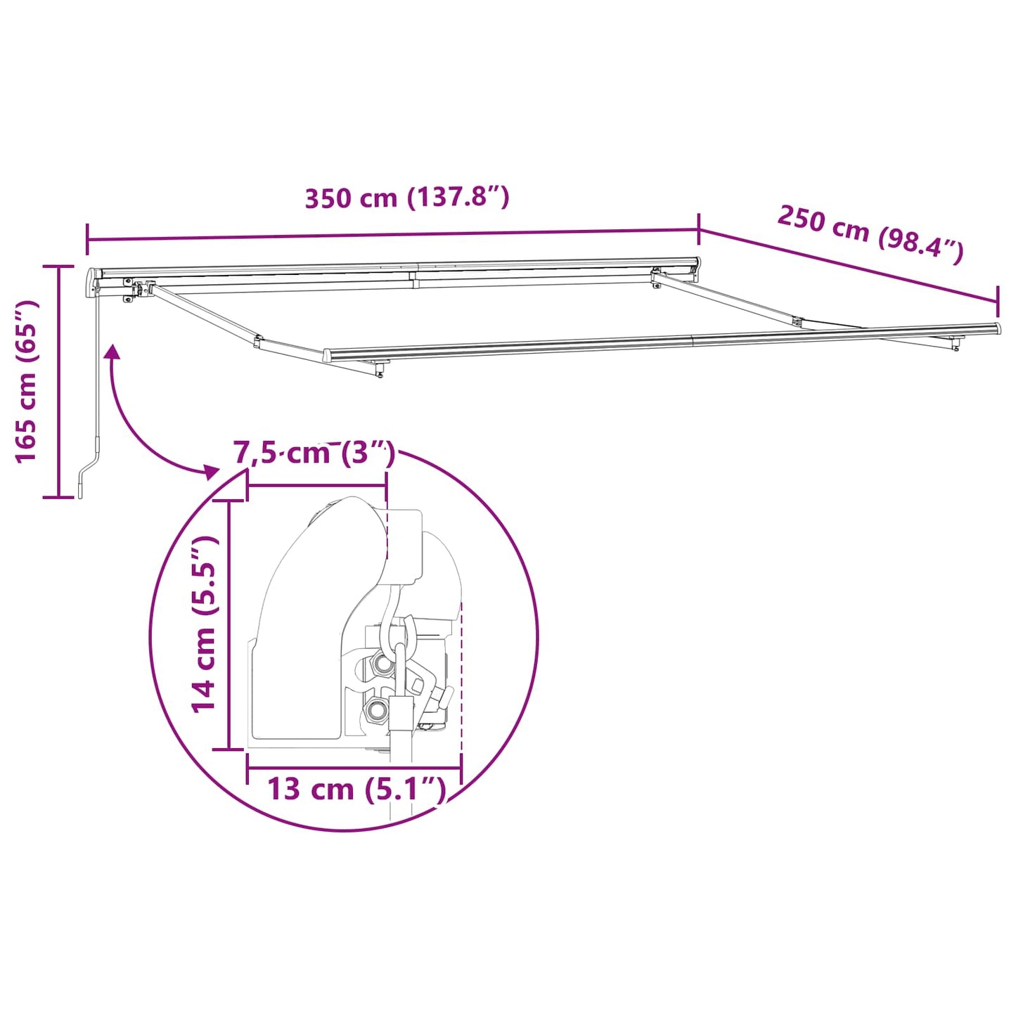 Tenda retrattile Nero 350 x 250 cm Poliestere e Alluminio | homemem39