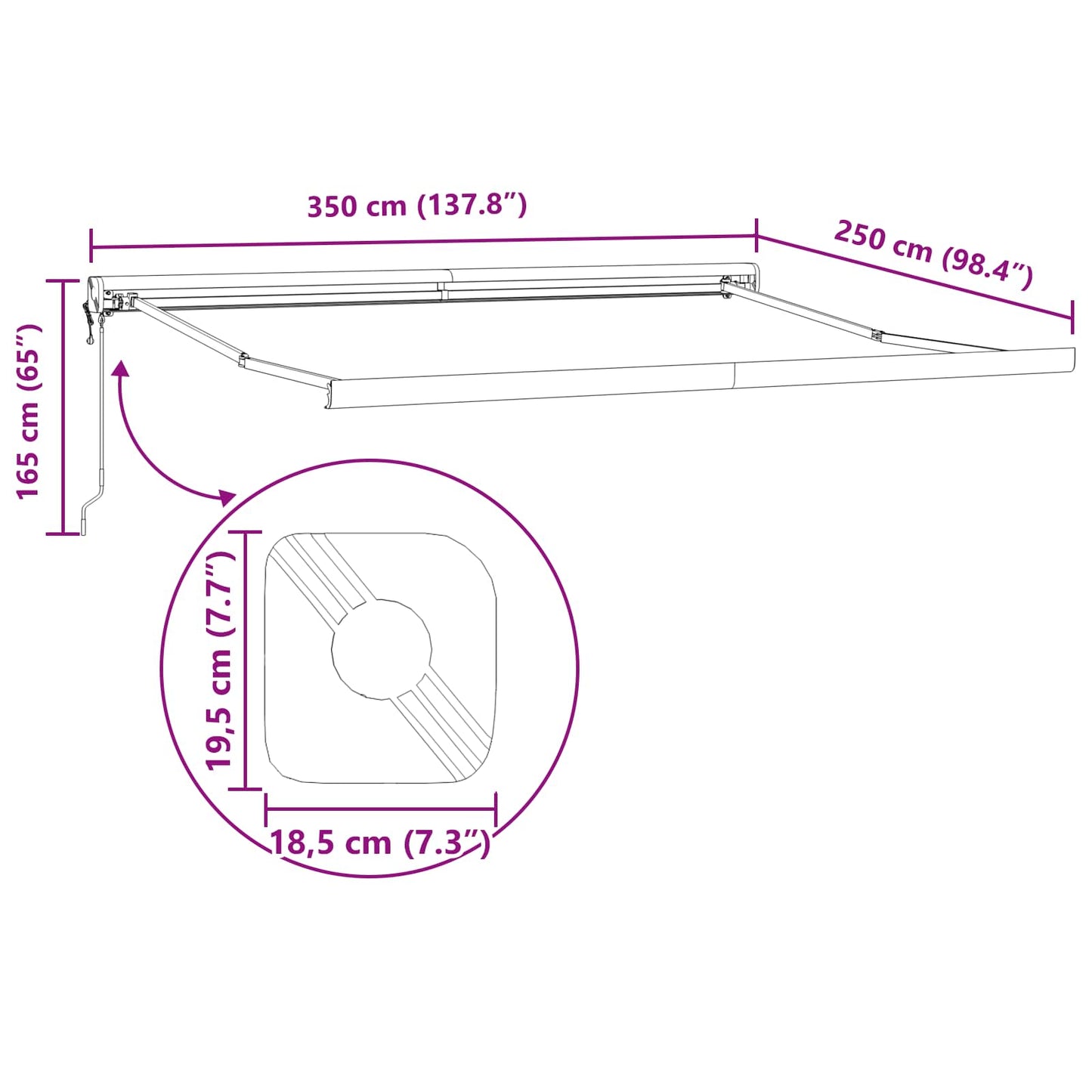 Tenda retrattile Bianco 350 x 250 x 165 cm Tessuto e Metallo | homemem39