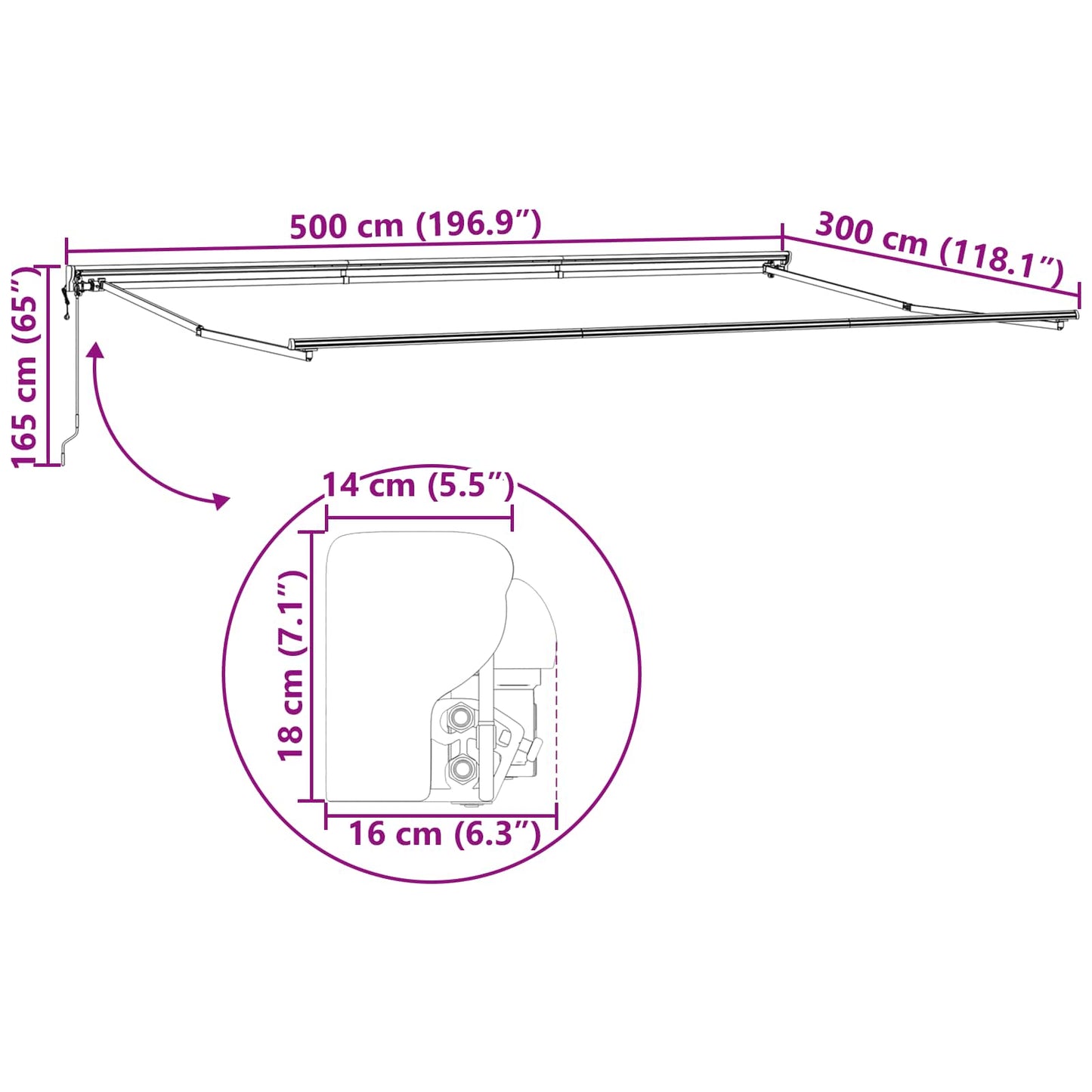 Tenda Retrattile Blu e Bianco 500 × 300 cm Poliestere e Metallo