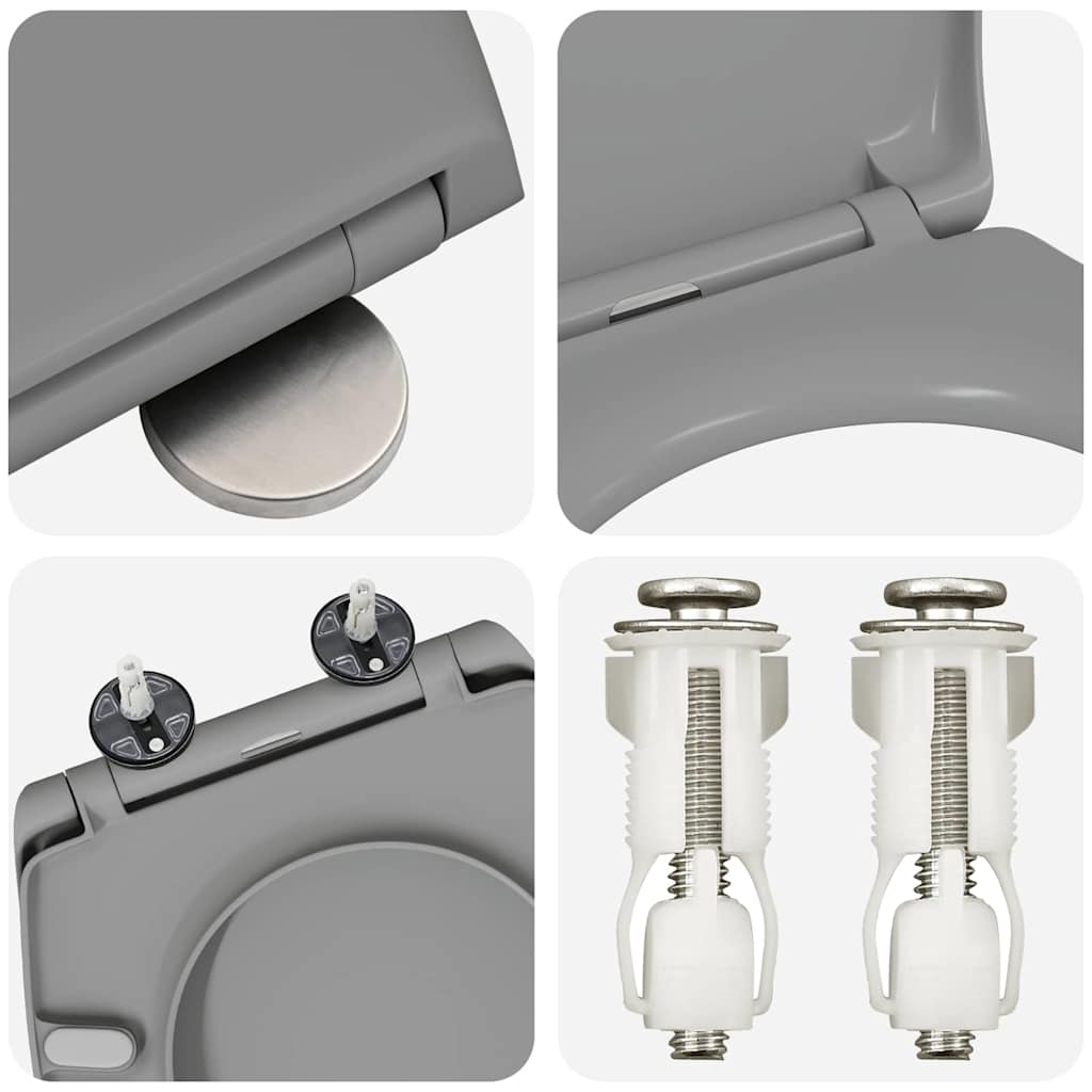 Sedile del WC con rilascio rapido Grigio 44.8 x 37.3 x 4.2 cm