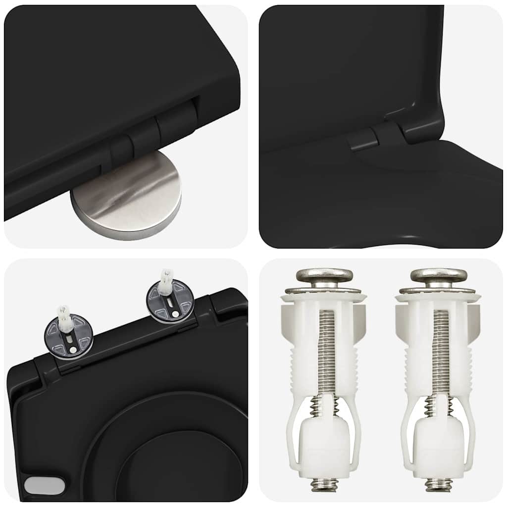 Sedile del WC con rilascio rapido Nero 44,5 x 37,3 x 4,3 cm