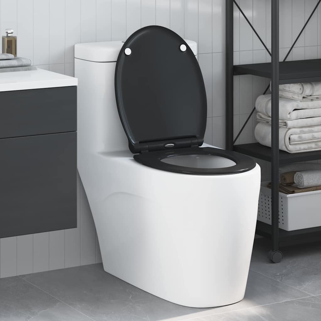 Sedile del WC con rilascio rapido Nero 45.5 x 37.5 x 3.8 cm