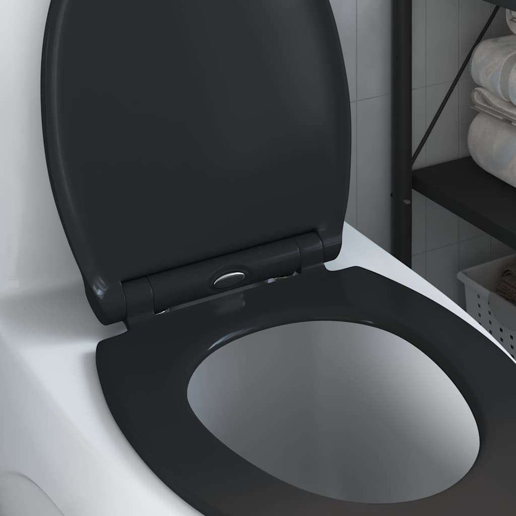 Sedile del WC con rilascio rapido Nero 45.5 x 37.5 x 3.8 cm