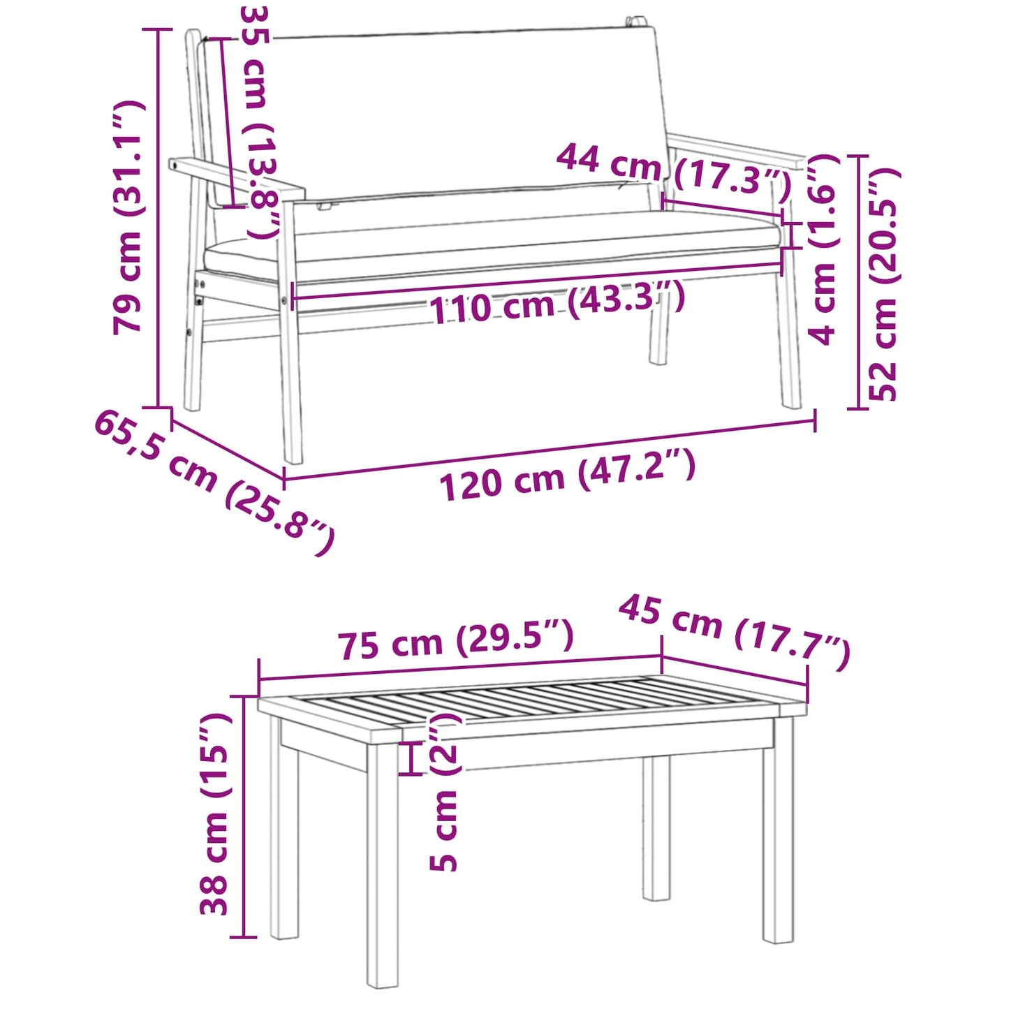 Set Divano da Giardino 3 pz 4-Numero di posti Marrone