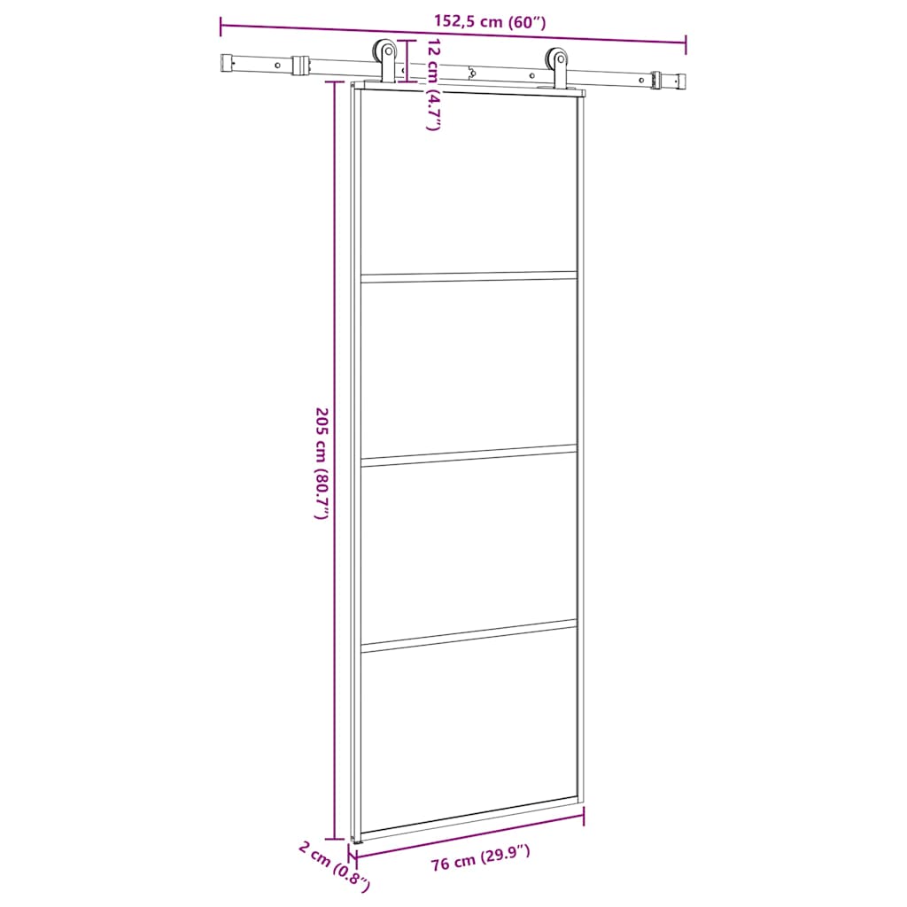 Porta Scorrevole con Ferramenta 76x205cm Vetro ESG Alluminio | homemem39