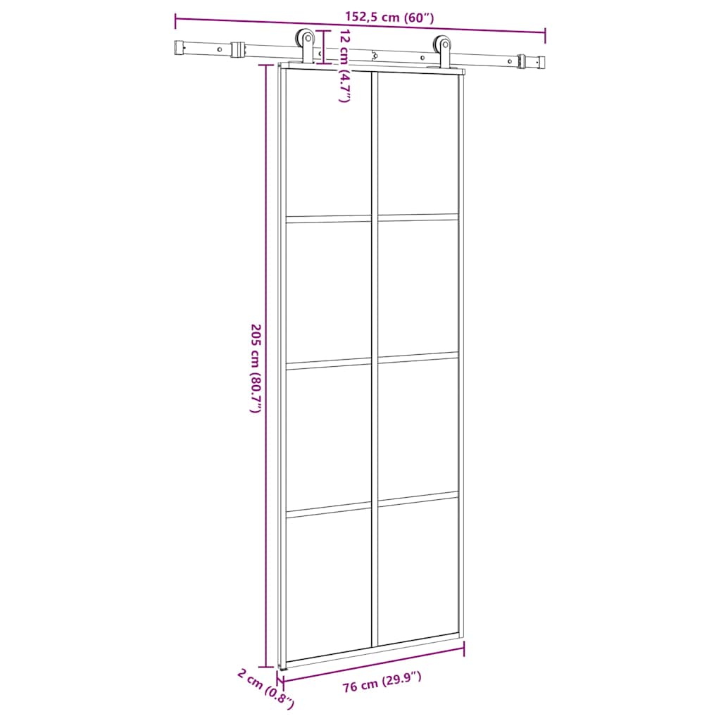 Porta Scorrevole con Ferramenta 76x205cm Vetro ESG Alluminio | homemem39