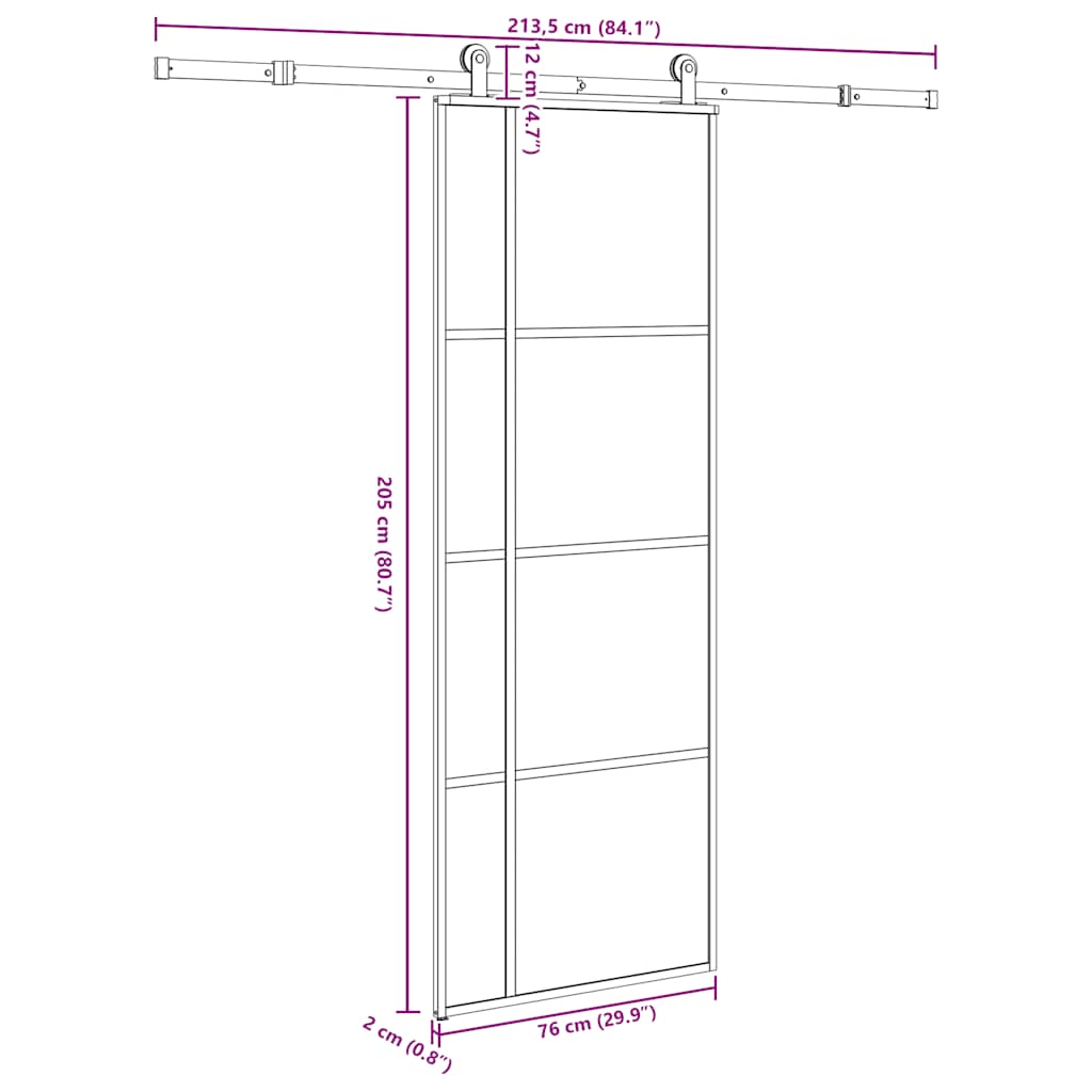 Porta Scorrevole con Ferramenta 76x205cm Vetro ESG Alluminio | homemem39