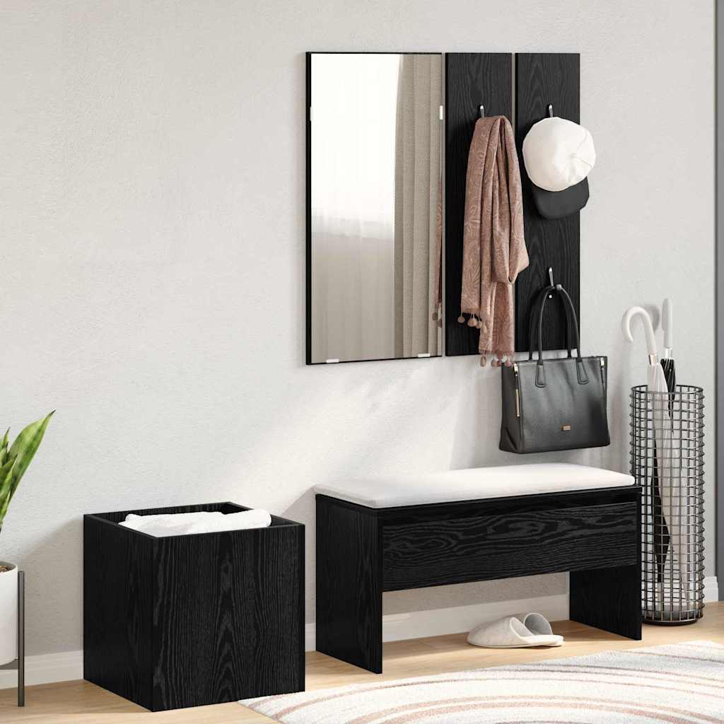 Set mobili da ingresso con specchio 5 pcs Rovere nero e Argento