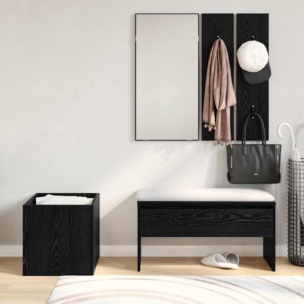 Set mobili da ingresso con specchio 5 pcs Rovere nero e Argento