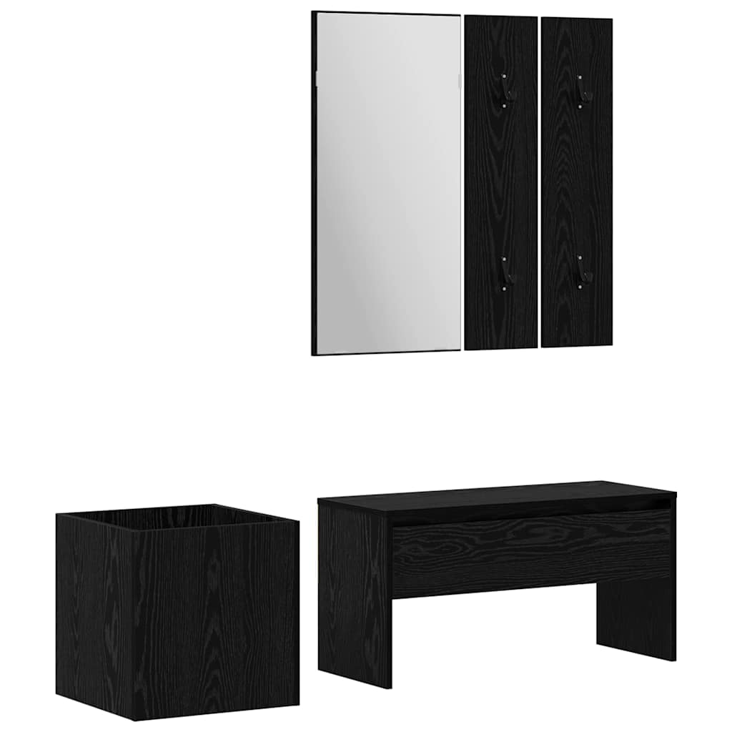 Set mobili da ingresso con specchio 5 pcs Rovere nero e Argento
