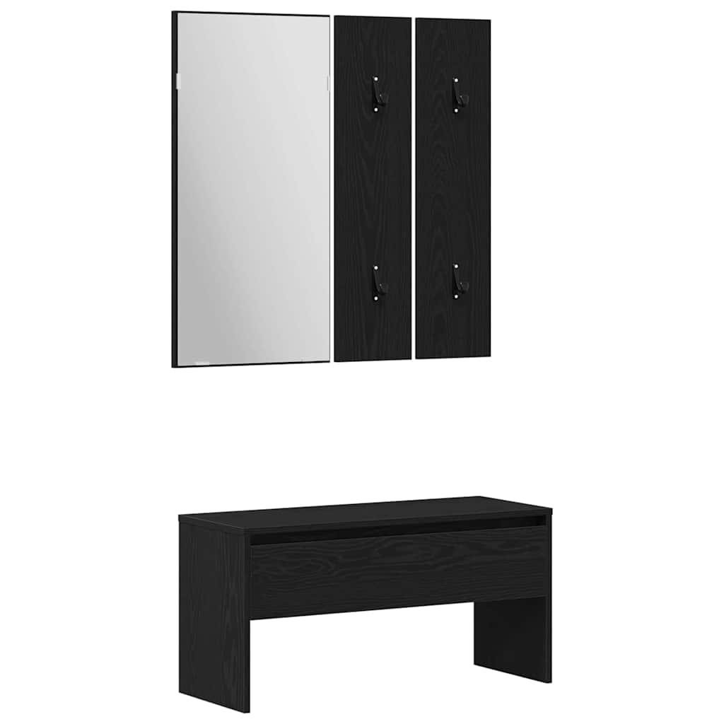 Set mobili da ingresso con specchio 5 pcs Rovere nero e Argento
