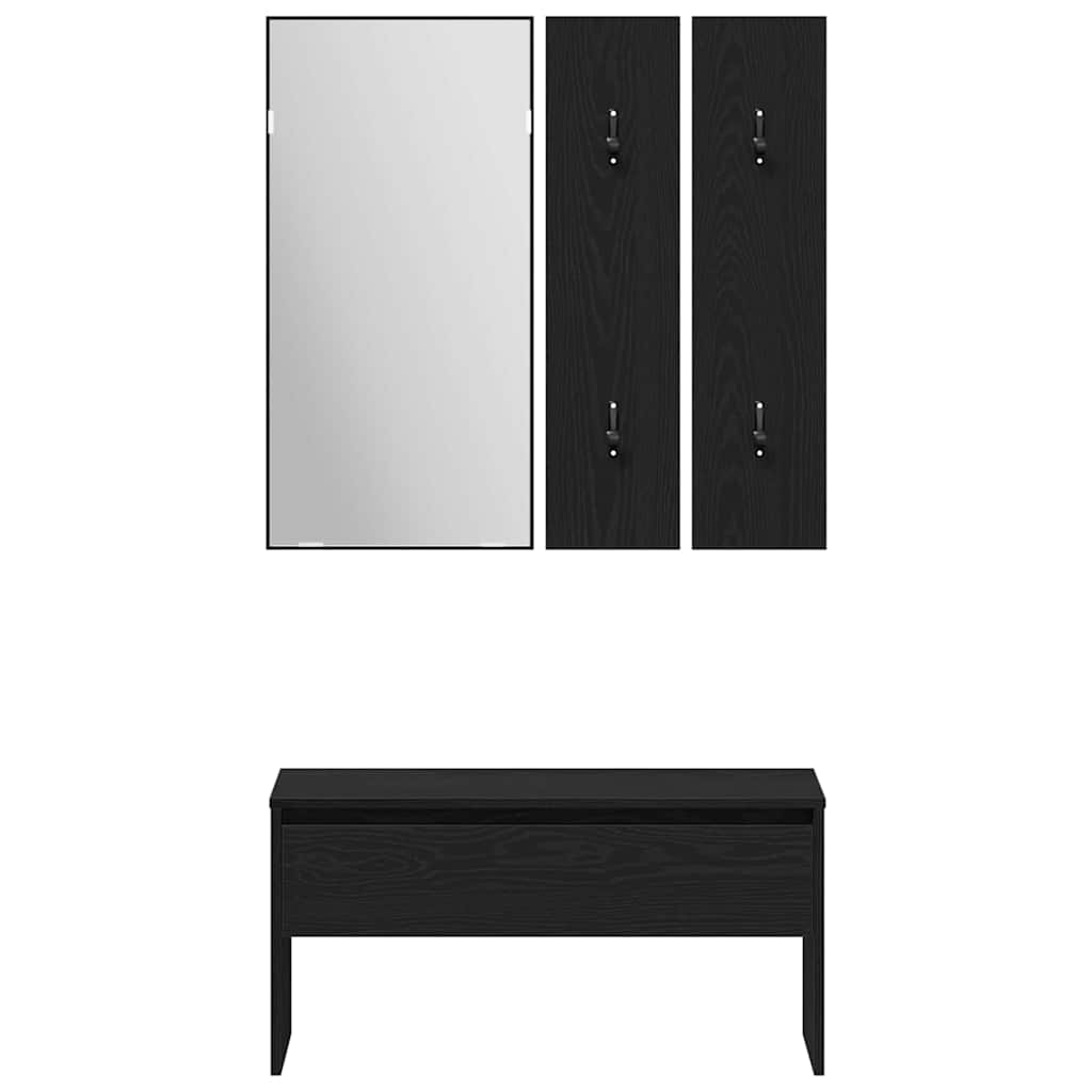 Set mobili da ingresso con specchio 5 pcs Rovere nero e Argento