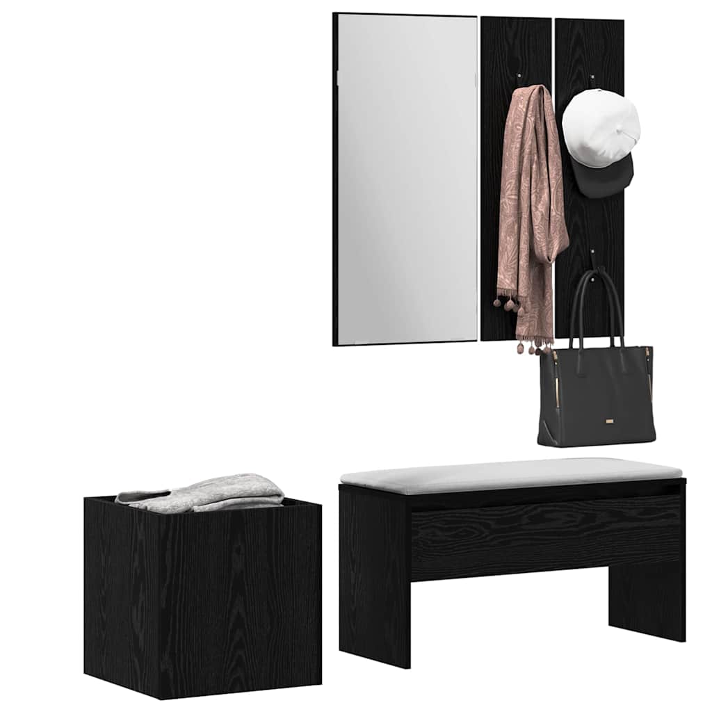 Set mobili da ingresso con specchio 5 pcs Rovere nero e Argento