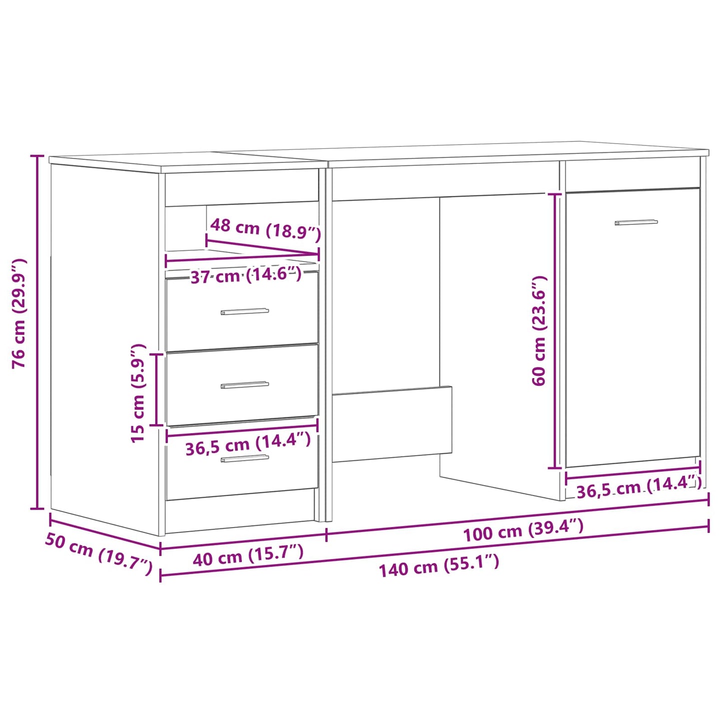 Scrivania 2 pcs Rovere Nero 140 x 50 x 76 cm Legno multistrato | homemem39