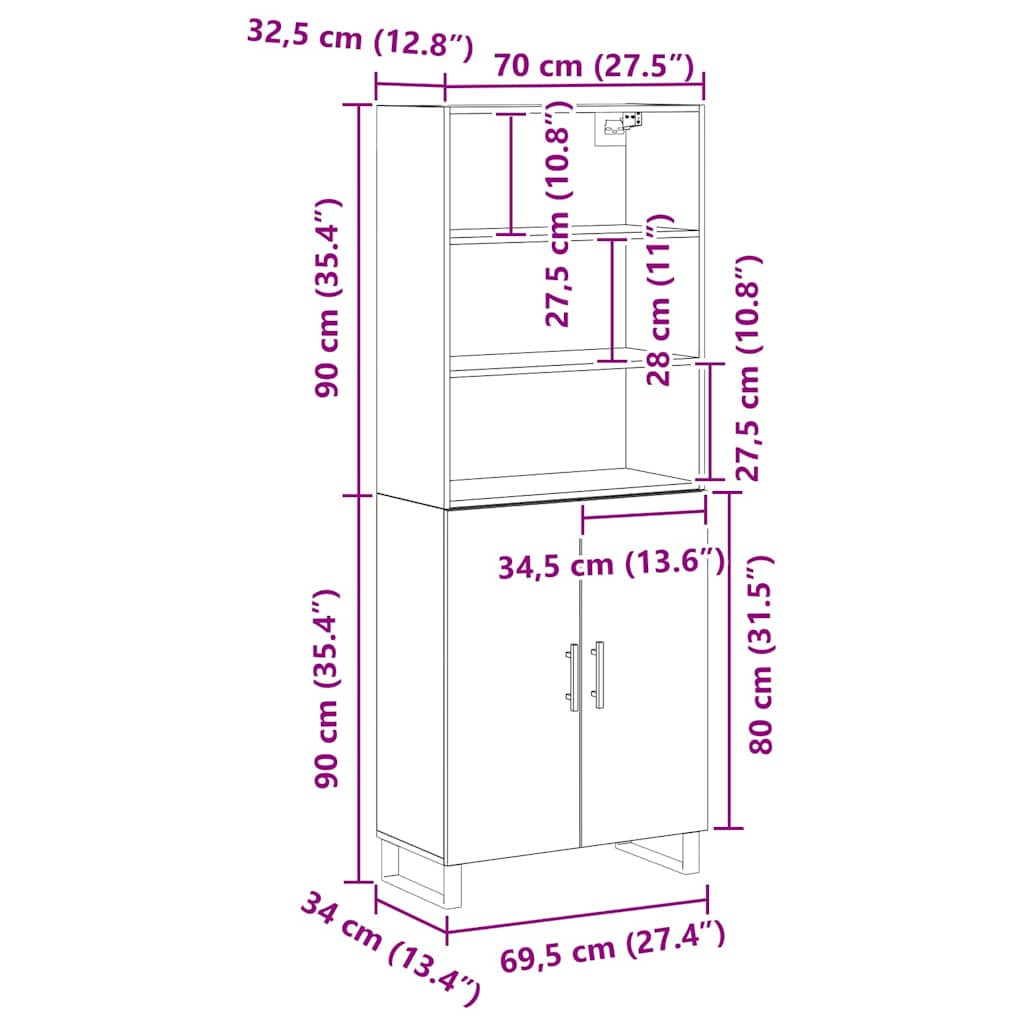 Credenza 2 pcs Rovere Nero Legno multistrato | homemem39