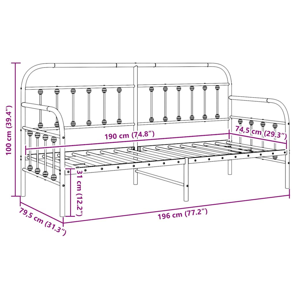 Struttura per letto di giorno Bianco 75 x 190 cm | homemem39