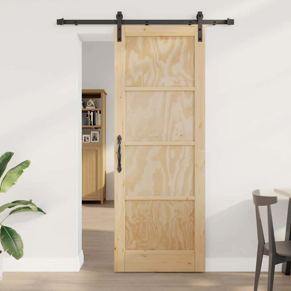 Porta scorrevole Naturale e nero 78 x 211 cm