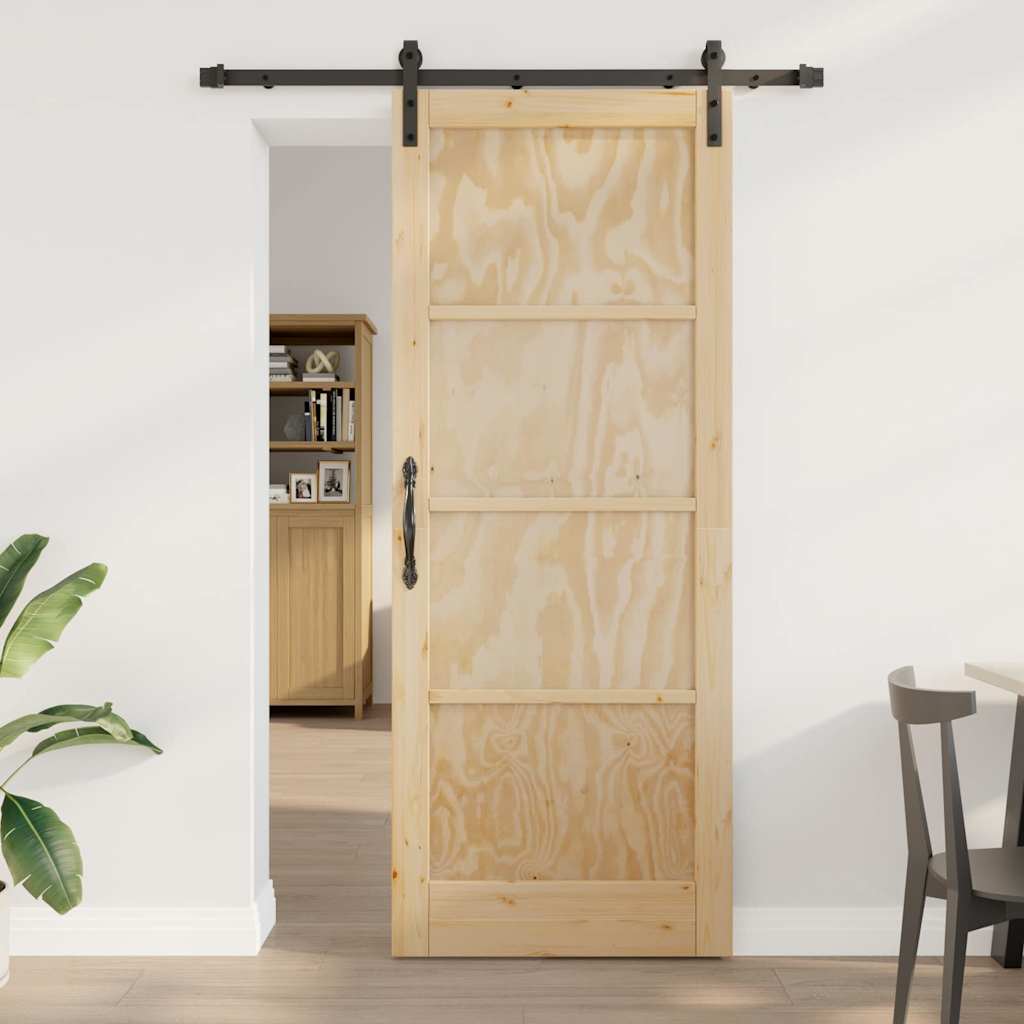 Porta scorrevole Naturale e nero 83 x 211 cm