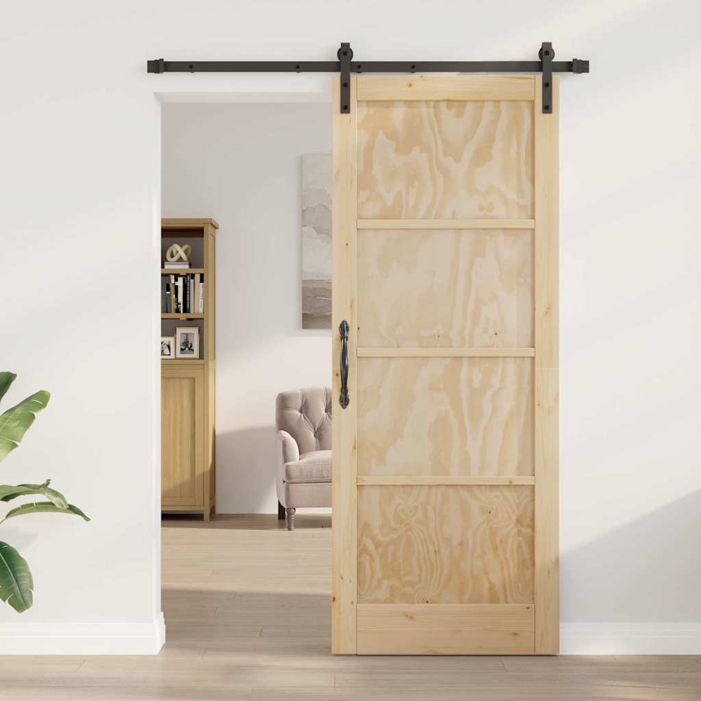 Porta scorrevole Naturale e nero 83 x 211 cm