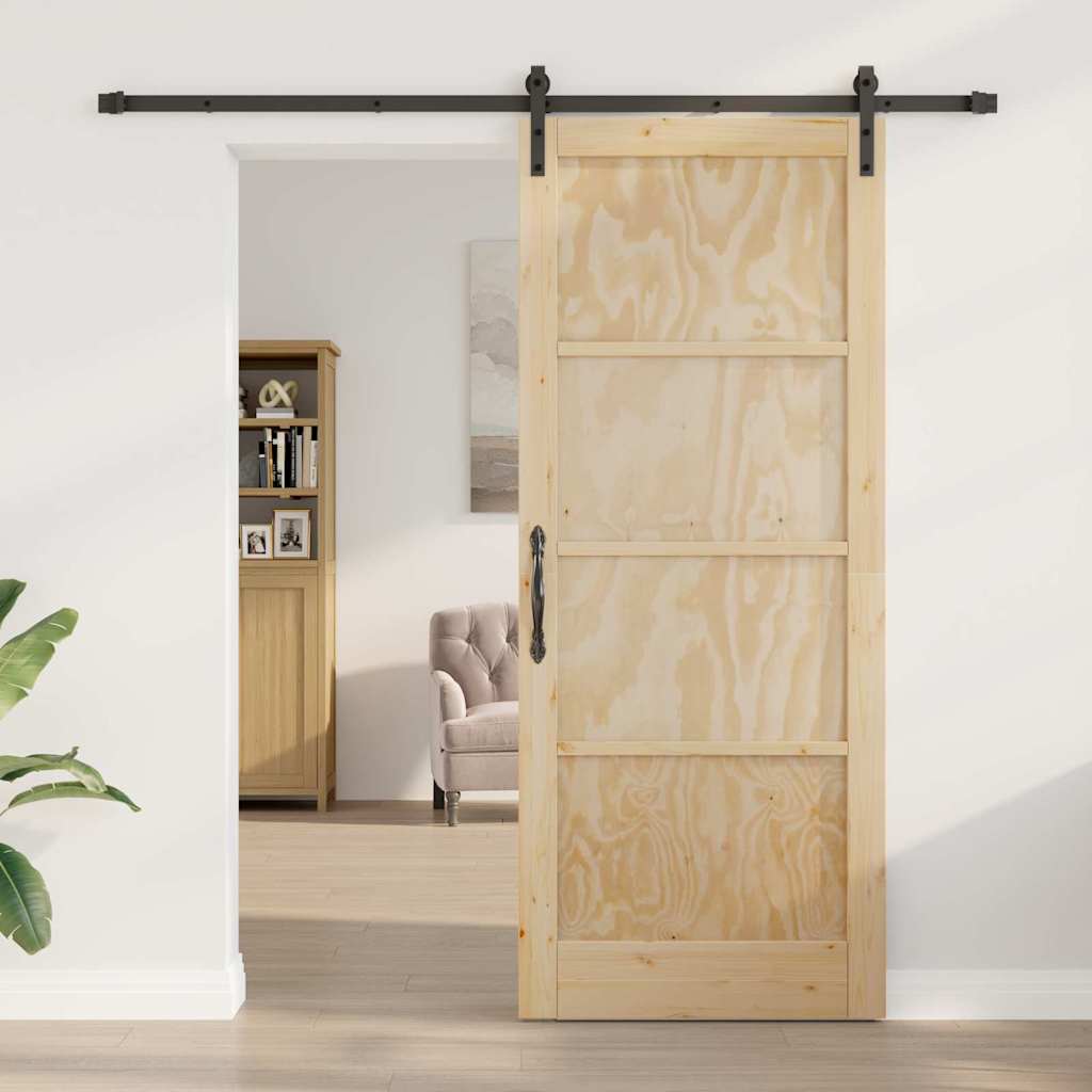 Porta scorrevole Naturale e nero 86 x 211 cm