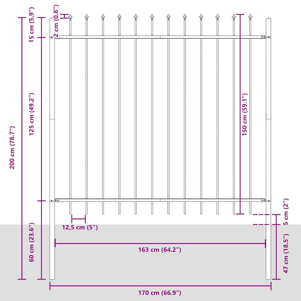 Recinzione per Giardino 7 pcs Grigio 11,9 x 1,5 m | homemem39