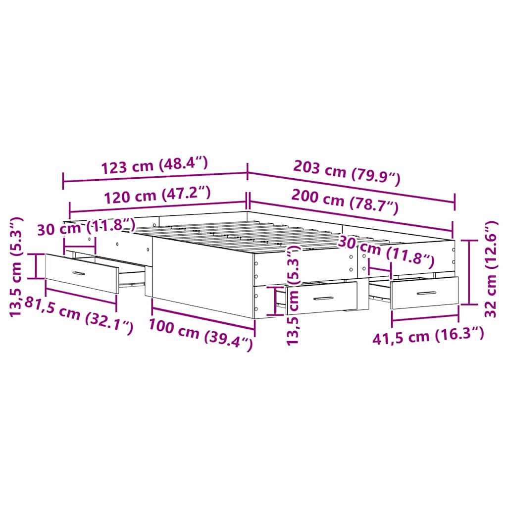 Struttura del letto con cassetto Legno vecchio 120 x 200 cm