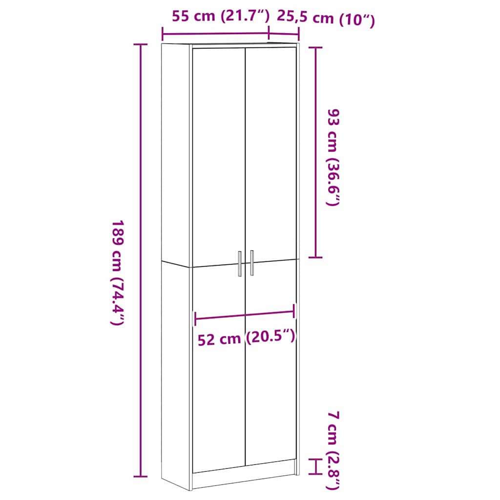Guardaroba Grigio sonoma 55 x 25 x 189 cm Legno multistrato